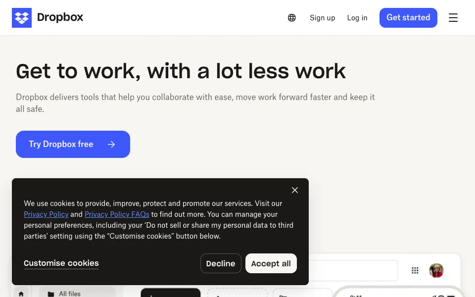 Dropbox website preview