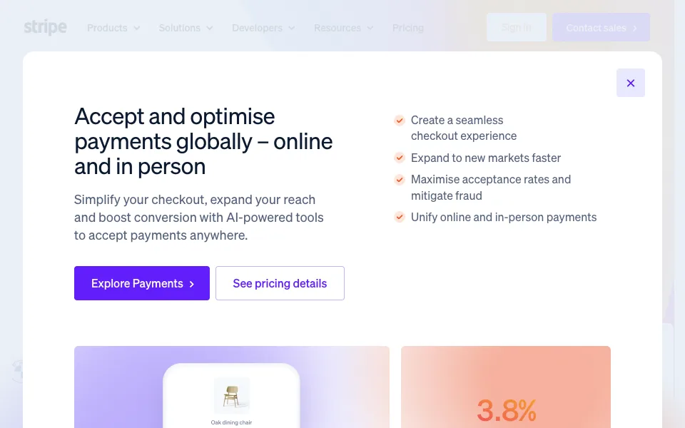 Stripe website preview