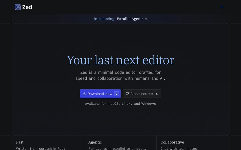 Zed Editor website preview